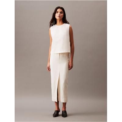 Calvin Klein Women's Linen Blend Midi Skirt in Antique White 40% Cupro/35% Linen/25% Cotton
