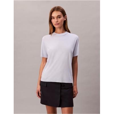 Calvin Klein Women's Fine Knit Mock Neck T-Shirt in Halogen Blue 67% Lyocell/33% Cotton