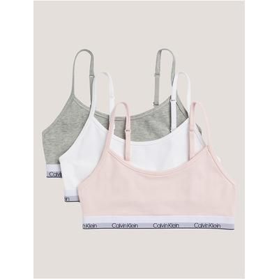 Calvin Klein Girls' Girls Cotton Stretch 3-Pack Unlined Cropped Bralette in Crystal Pink Multi 95% Cotton/5% Elastane
