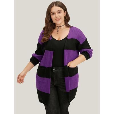 Plus Size Halloween Colorblock Patched Pocket Tunic Cardigan Eggplant Women Casual Loose Long Sleeve Festival-Halloween Cardigans BloomChic 22-24/3X