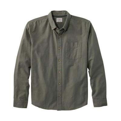 Men's Sunwashed Oxford Shirt, Slightly Fitted Untucked Fit, Stripe Olive Gray Small, Cotton L. L.Bean