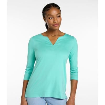 Women's Pima Cotton Tunic, Three-Quarter-Sleeve Splitneck Fair Aqua Extra Small, Supima Cotton Pima L. L.Bean