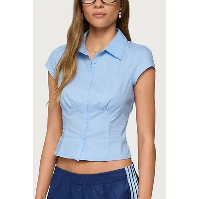 Edikted Massie Tailored Button Up Shirt in Light/Blue, Women's at Urban Outfitters