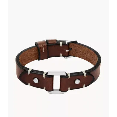 Machine Rugged Stainless Steel And Brown Leather Strap Bracelet JF04942040