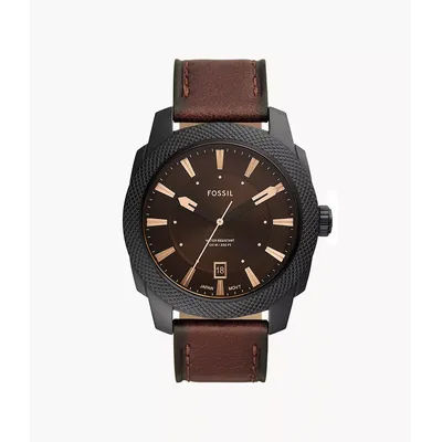 Machine Three-Hand Date Dark Brown Litehide™ Leather Watch