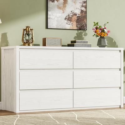 Garvee Rustic Farmhouse 6 Dresser for Bedroom Wooden Drawer Dresser Handle-Free Storage Cabinet with Drawers for Bedroom Living Room Hallway with