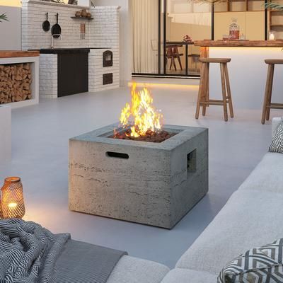 LUXEYARD MGO Outdoor Square Fire Pit with Steel Burner Lightweight Propane Fire Pit Table with Adjustable Flame Lava Rocks and Rain Cover for Patio