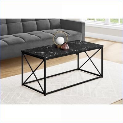 Watnature Modern Black Marble Look Coffee Table with X Metal Frame Stylish Living Room Accent Easy Assembly one_size | TQIJAMKCB2E6