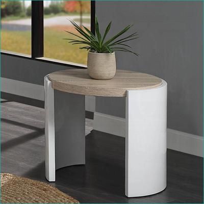 Watnature Oak amp White High Gloss Coffee Table with Sled Base Easy Clean Modern Living Room Piece one_size | QJKNMO90V1SI