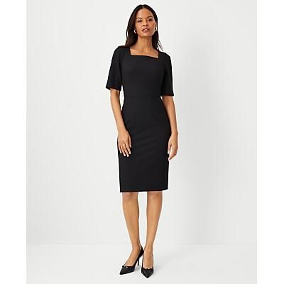 Ann Taylor The Petite Elbow Sleeve Square Neck Dress in Seasonless Stretch — Curvy Fit