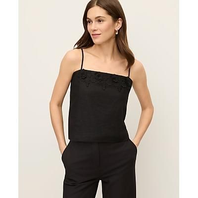 Ann Taylor Floral Appliqué Linen Blend Tank Top