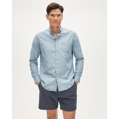 Slim-fit organic cotton chambray shirt in light wash