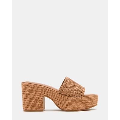 Steve Madden Women's Trippy Raffia Mule Sandals - Cognac - Size 8.5 - Synthetic