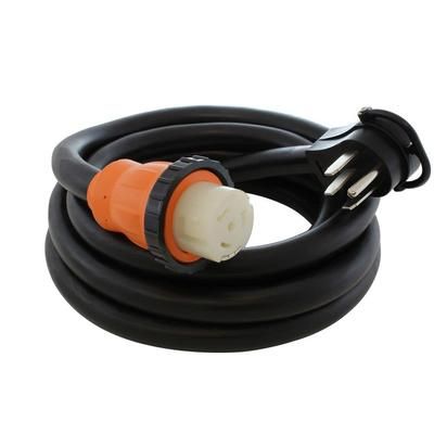 10 ft. 6/3+8/1 4-Prong STW Indoor/Outdoor Extension Cord 14-50P to SS2-50R RV 50A with Power Indicator in Black