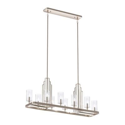 Kimrose 44.75 in. 10-Light Polished Nickel with Satin Nickel Art Deco Candlestick Linear Chandelier for Dining Room