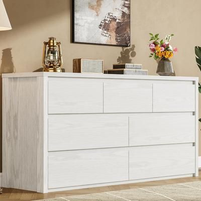 Garvee Rustic Farmhouse 7 Dresser for Bedroom Wooden Drawer Dresser Handle-Free Storage Cabinet with Drawers for Bedroom Living Room Hallway with