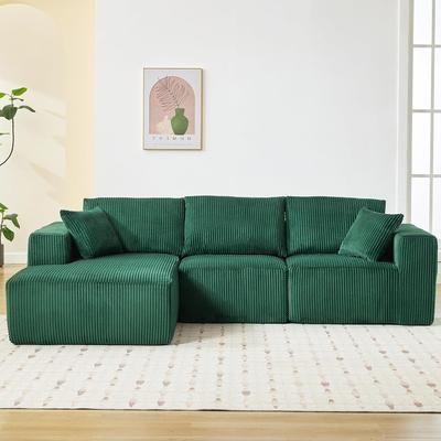 Garvee 108in Sectional Couch Cloud Modular Modern L-Shaped Sofa with Chaise Lounge Corduroy Fabric No Assembly Required Convertible Compression