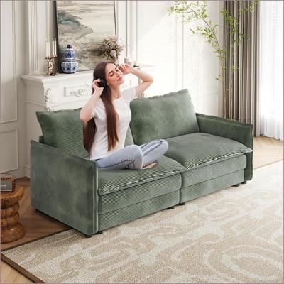 Watnature Sofas Couches 2-Seat Corduroy Loveseat Deep Seat with 2 Pillows for Living Room Sage Green Corduroy one_size | 6M87C4DQ3PGZ