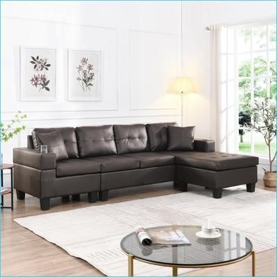 Watnature Sectional Sofas for Living Room Modern 4-Seat L-Shape with LeftRight Chaise amp Cup Holders Dark Brown PU one_size | BM81N76CUDAG