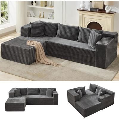 Garvee Modular Sectional Sofa Cloud Sectional Couch 106in Comfy L Shaped Black Couches for Living Room Oversized Sofa Sleeper with Deep Seat No