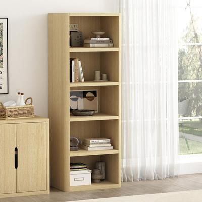 Manhattan Comfort Rivington 79" Open Bookcase, Natural Oak