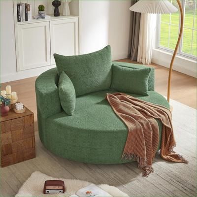 Watnature 360 Swivel Sage Green Accent Barrel Chair for Adults Round Sofa Chair with 3 Removable Pillows for Living Room Bedroom one_size