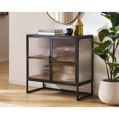 Castlery Panes Fluted Glass Sideboard with Gunmetal Frame and Tempered Glass - Black