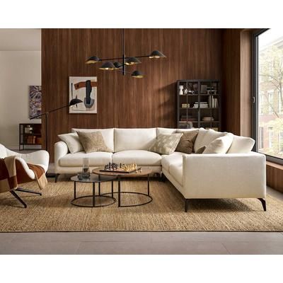 Lena Left Facing 2 Seater Sofa, Cream, Matte Black Legs, Spill-Resistant, Removable Covers for Women