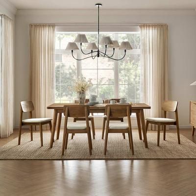 Wooden Extendable Dining Table Set with 4 Fabric Chairs - Brown, White | Seb by Castlery