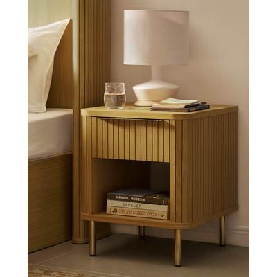 Castlery Tamboured Design 1-Drawer Nightstand Set of 2 - Light Brown