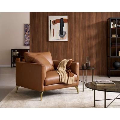 Castlery Lena Leather Armchair, Cocoa, American Top Grain Leather, Brass Leg