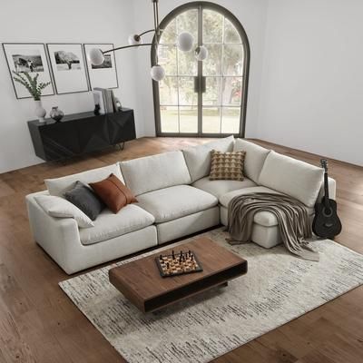 Beach Linen Right Chaise Sectional Sofa | Dawson by Castlery, Beige, Feather-Filled, Machine Washable Covers, Modular Build