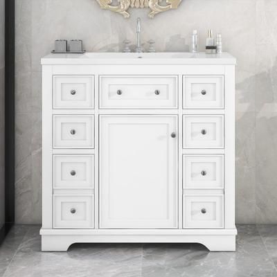 Afhocomp 36-in Single Sink Freestanding White Bath Vanity with White Integral Ceramic Basin | MOBYBV1836W