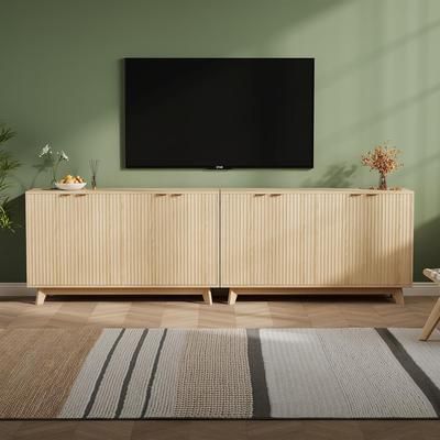 Garvee Sideboard Buffet Cabinet with Storage Set of 2 Modern Fluted Accent Credenza with Doors Adjustable Shelves 55.1 in Wood Coffee Bar Console