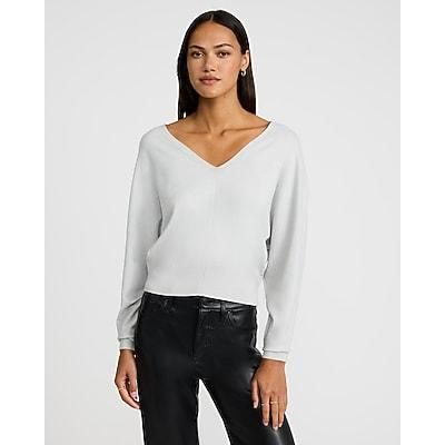 Express Women's Airy Soft V-Neck Dolman Sleeve Sweater in Gray Small
