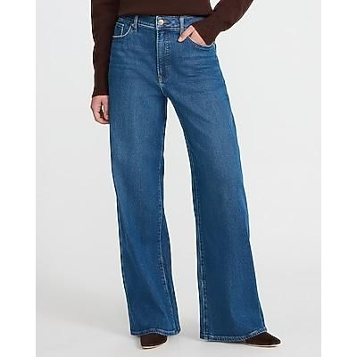 Express Women's Low Slung Medium Wash Baggy Jeans in Blue, size: 0 Long