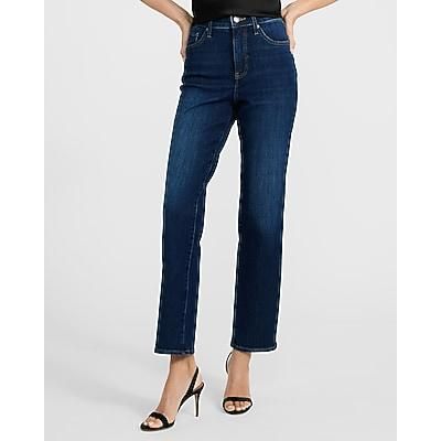 Express Women's High Waisted Medium Wash Straight Ankle Jeans in Blue, size: 0 Short
