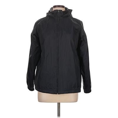 Lands' End Windbreaker Jacket: Black Solid Pattern Jackets & Outerwear - Size Large