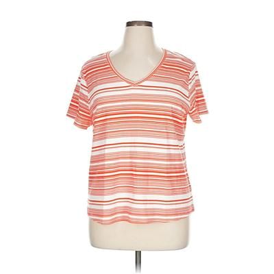 Studio Works Short Sleeve T-Shirt: Orange Stripes Pattern Tops - Size X-Large