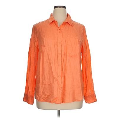 H&M 3/4 Sleeve Button Down Shirt: Orange Color Block Pattern Tops - Size X-Large