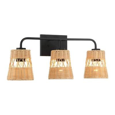 22.5 in. 3 Light Black Wall Sconce with Basket Shade No Bulbs Included