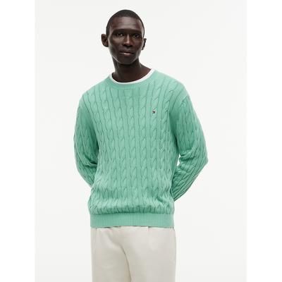 Tommy Hilfiger Men's Garment-Dyed Cable Knit Sweater - Fort Green - L