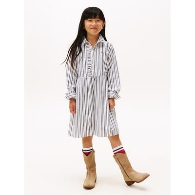 Tommy Hilfiger Girls' Kids' Stripe Stretch Ruffle Shirtdress - Navy Blue / Optic White - M
