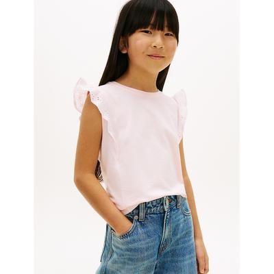 Tommy Hilfiger Girls' Kids' Embroidered Eyelet Flutter T-Shirt - Light Pink - XS