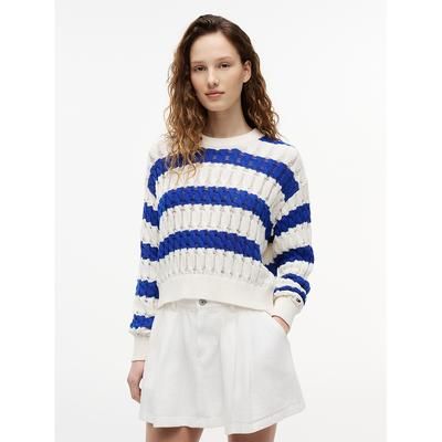 Tommy Hilfiger Women's Tommy Jeans Striped Cable Knit Sweater - Noble Blue Stripe - M