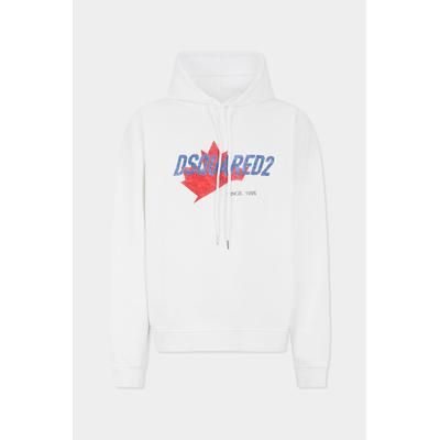 D2 - Dsquared2 Relax Fit Hoodie, Man, White, Size: XS