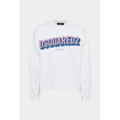 D2 - Relax Fit Tactile Logo Crewneck, Man, White, Size: M