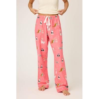 Super-Soft Cotton Let's Get Fizzical Cat Print Flannel Pants, Size: XS, Dark Coral P. J. Salvage