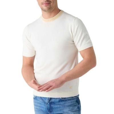 Robert Talbott Gibson Cotton Cashmere Short Sleeve Crewneck Sweater - White/Yellow