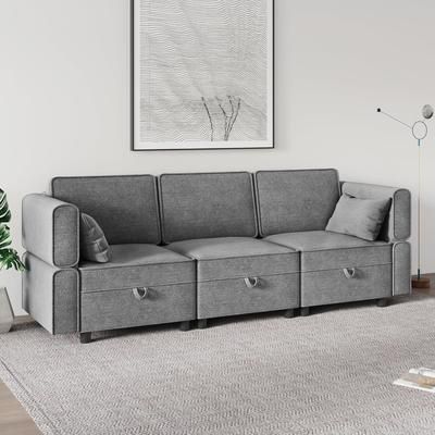 Garvee 87in W 3 Seater Couch with Storage Comfortable Sectional Couches and Sofas for Living Room Bedroom Office Small Space Easy Assembly Comfy
